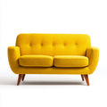 Yellow Loveseat Sofa Fabric Upholstery 140x80x85 cm - Mid-Century Modern