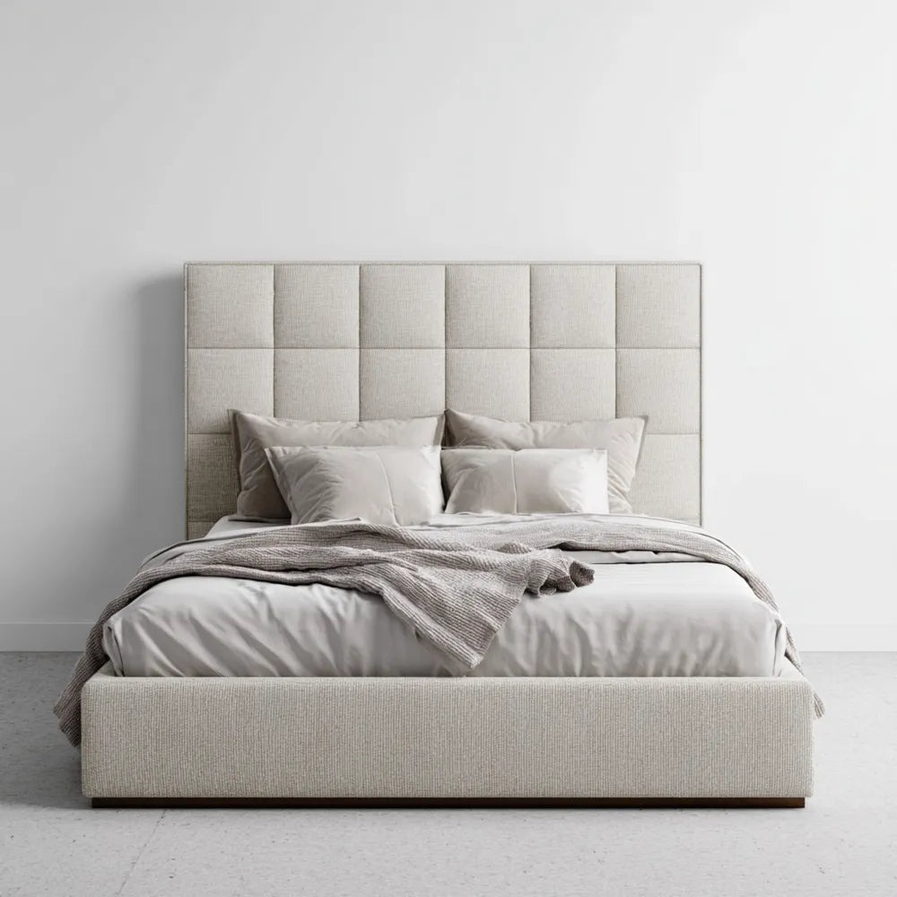 Double Bed Upholstered Fabric 200x140x100 cm - Beige - Modern Design