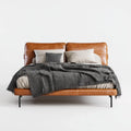 Leather Double Bed 210x160x100 cm - Brown - Modern Design