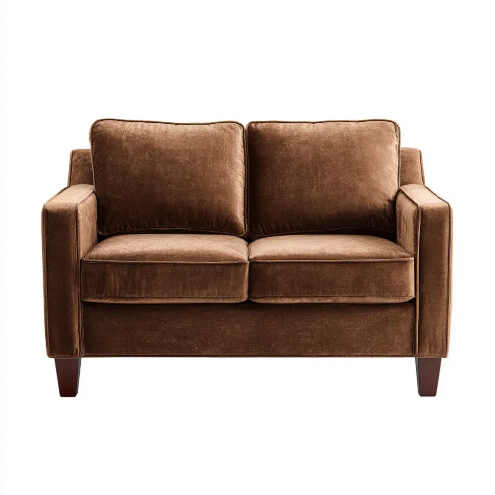 Loveseat Sofa Velvet Upholstery 140x90x85 cm - Brown - Contemporary Design