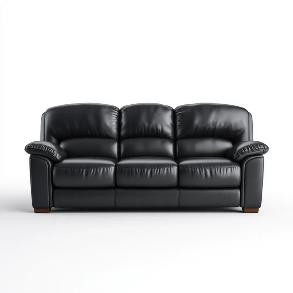 Leather Sofa 3-Seater 210x90x95 cm Black - Classic Design