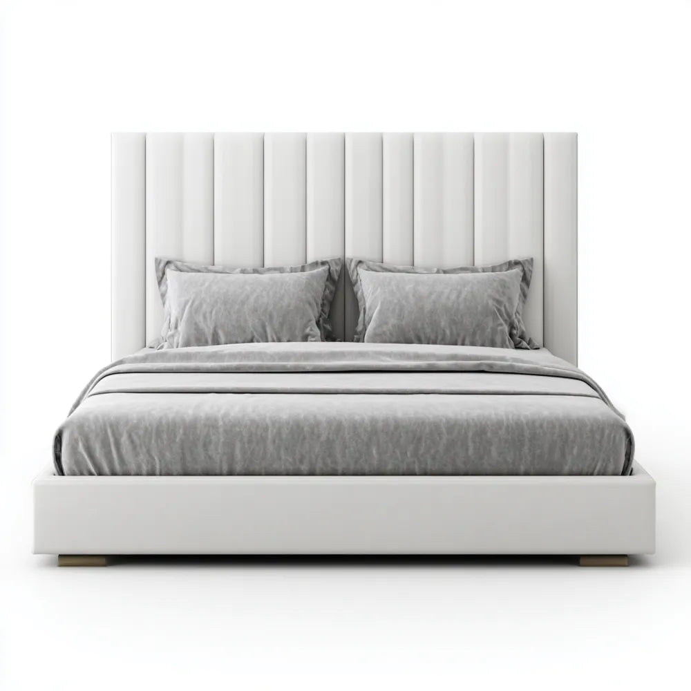 Upholstered Double Bed Faux Leather 200x160x120 cm – White – Modern Design
