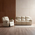 Recliner Sofa Set 100x90x105 cm & 220x90x105 cm Leather Upholstery Beige Modern Design