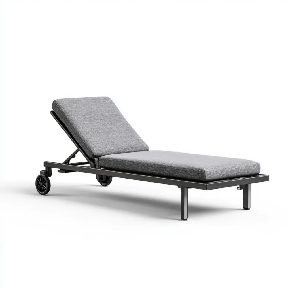 Patio Recliner Adjustable Lounger 200x70x35 cm with Cushions – Metal Frame – Grey – Outdoor Relaxation