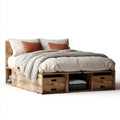 Double Bed 200x140x50 cm Solid Pine Wood with Storage Drawers - Rustic Brown