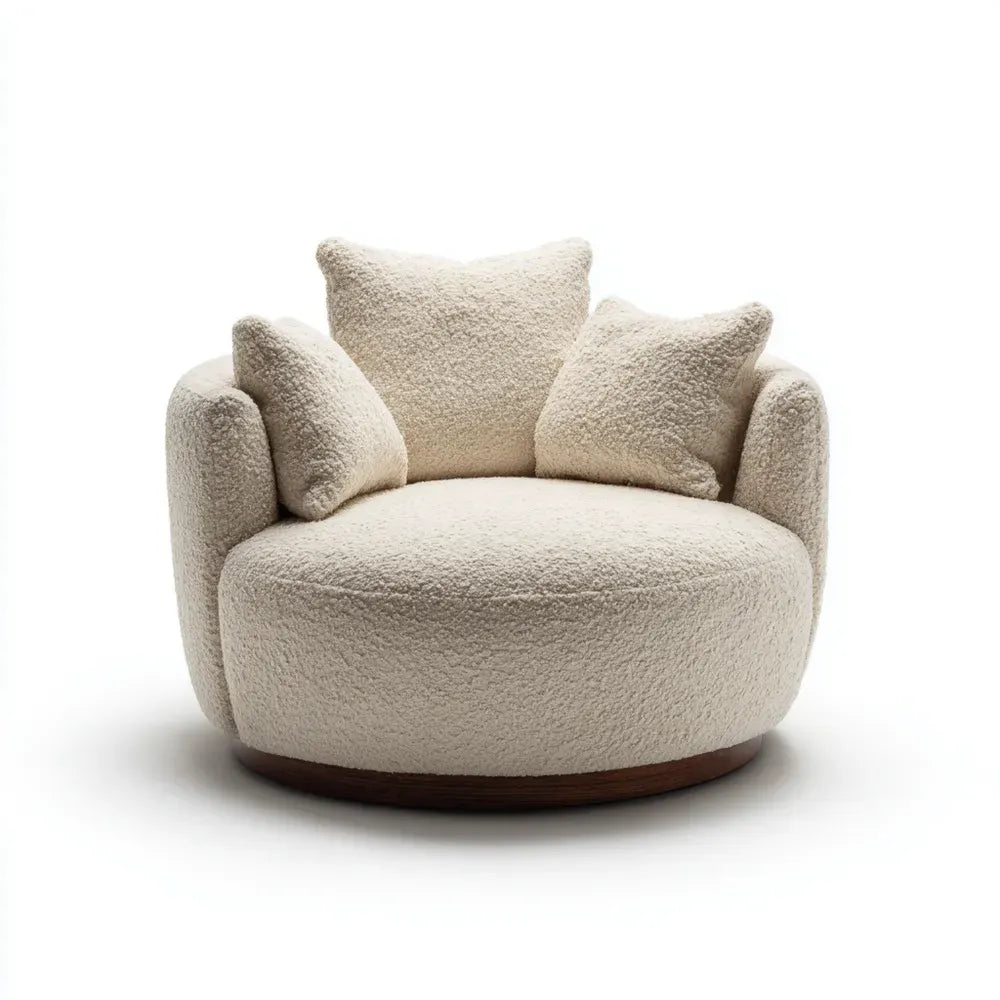 Swivel Armchair Boucle Fabric 90x90x75 cm - Cream - Contemporary Design