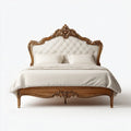 Double Bed 210x160x140 cm Carved Wood Upholstered Headboard - White - Classic Design