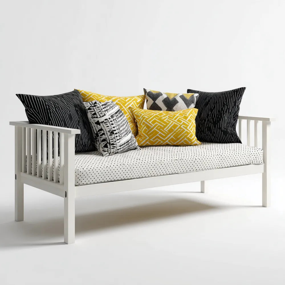 Wooden Daybed with Cushions 200x80x75 cm - Black and Yellow Pattern