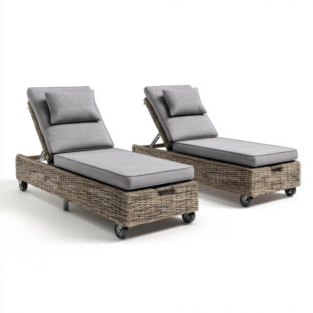 Outdoor Patio Recliner Set - Wicker Adjustable 200x70x35 cm - Gray