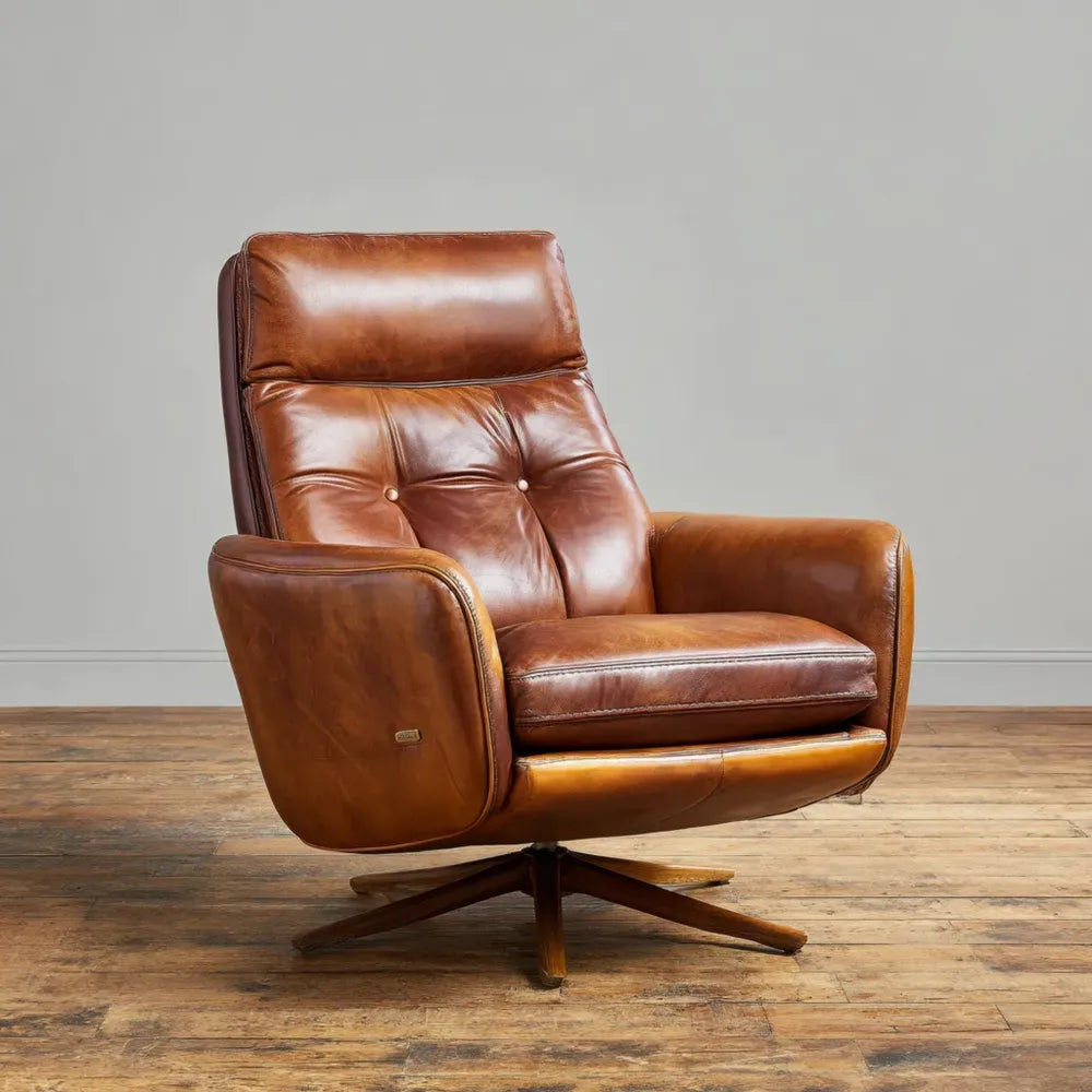 Leather Swivel Armchair – 85x90x100 cm – Brown – Mid-Century Modern