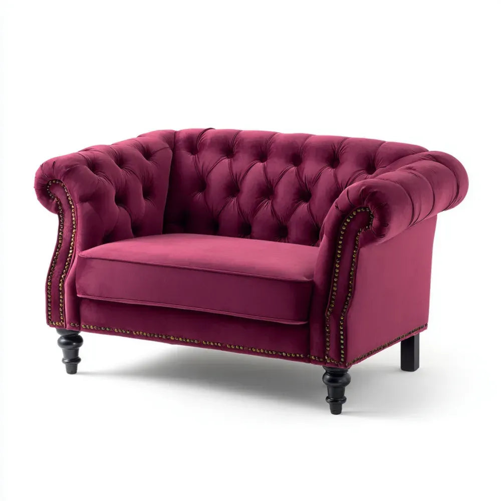 Velvet Loveseat Sofa – 150x80x75 cm – Burgundy – Classic Design